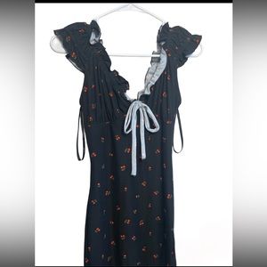 Papaya Cherries 🍒 Ruffle Off The Shoulder Mini Dress. Medium/Black